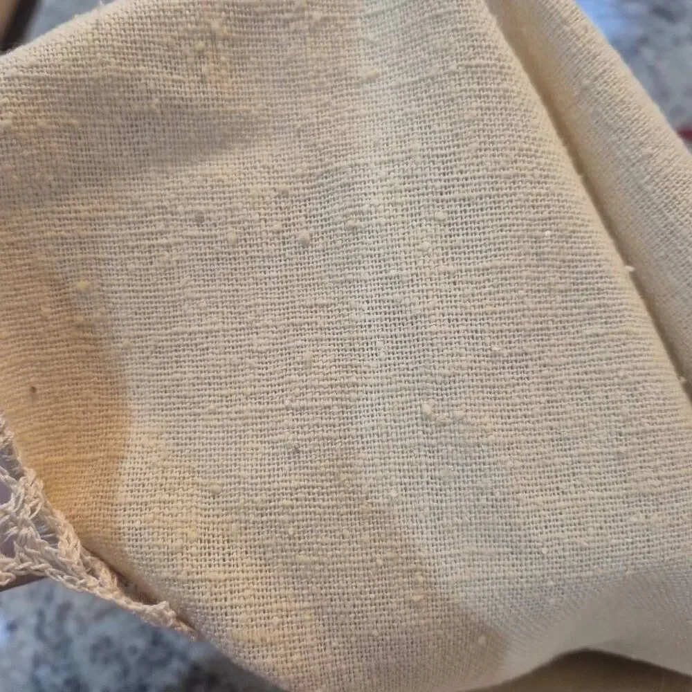 Tablecloth, Vintage Ecru Cotton w Hand Crocheted Edging, 46